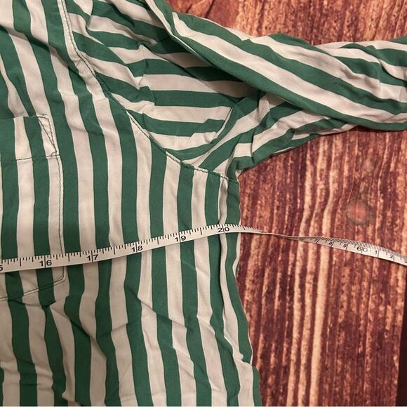 Women’s Jane And Delancey White Green Stripe Button Down Shirt 3/4 Sleeve Size L - Picture 2 of 5